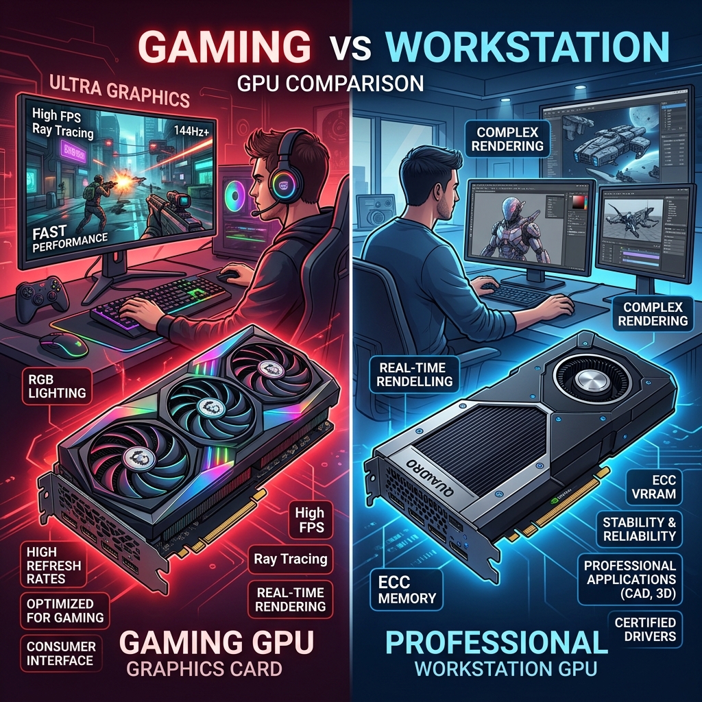GPU Gaming vs GPU Workstation: Khác biệt kiến trúc và lựa chọn phù hợp